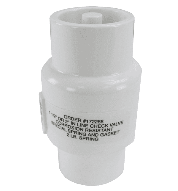 A NEW Pentair R172288 Rainbow Chlorinator 1 1/2" x 2" Slip Check Valve 300 320 322 with a white label on it.